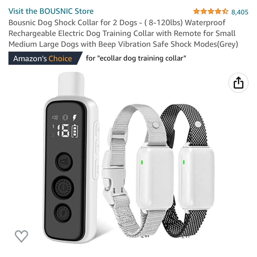 Bousnic Dog Shock Collar for 2 Dogs - ( 8-120lbs)